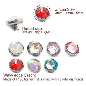 14G 16Gキュービックジルコニア皮膚アンカートップチタン製デインティクリスタルマイクロダーマルボディピアス金メッキ結婚式用 - Product Image 2