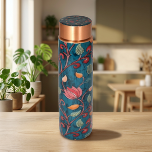 Thermos en cuivre à motif floral avec couvercle, bouteille d'eau portable de voyage - Product Image 5