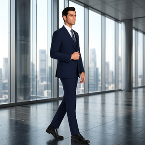 Traje de negocios de 3 piezas azul marino de alta calidad para hombre, blazer ajustado, chaleco, pantalones, traje formal para boda, novio, fiesta - Product Image 6