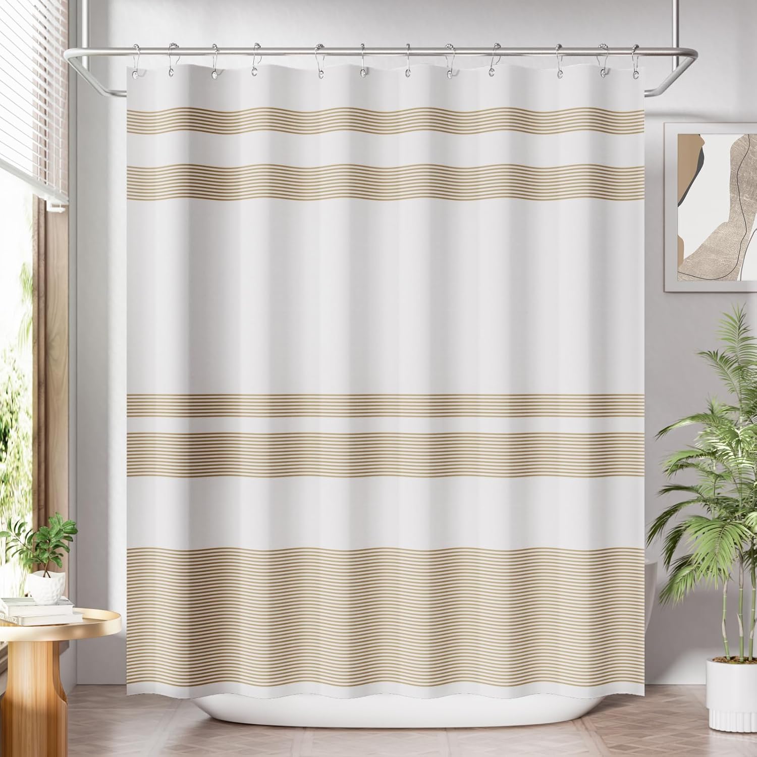 A- Khaki Stripe +12 Metal Hooks