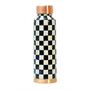 Black White Checkered Copper <b>Water</b> <b>Bottle</b> Leakproof Metal Drinking <b>Bottle</b> for Home Office Travel Daily Hydration - Product Image 1