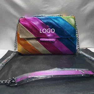 Fashion Factory Wholesale Ladies Design Bags High End Color Block Rainbow Handbags Female Purses