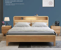 Lit mural moderne minimaliste en bois massif rembourré avec lumières LED, ports USB, rangement gain de place pour petits appartements et chambres