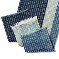 Tissu denim bleu au crochet, 70% coton, 9,5 oz, avec positionnement de trous parallèles, perforé, traité, fabriqué en usine