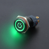 Logo personnalisé électronique 16mm oxyde d'aluminium noir bouton-poussoir LED autobloquant/momentané IP67 anneau alimentation 24V 12V