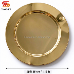 Assiette de Présentation Ronde Dorée Brillante en Métal, Vente en Gros Usine, pour Décoration de Table de Mariage - Product Image 2