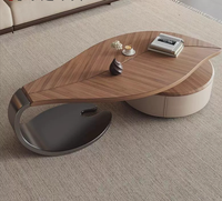 Table basse en forme de feuille : Table basse moderne de style vintage en bois avec structure en acier inoxydable (Nouveau modèle 2026) Feuilles