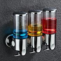 Distributeur de savon mural sans perçage à levier en T à 3 compartiments en plastique transparent pour douche