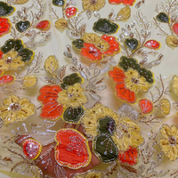 Tissu en tulle brodé floral 3D lourd, orné de perles et de sequins, idéal pour les robes de mariée et de soirée du Portugal