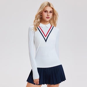 เสื้อโปโลแขนยาวคอปกสำหรับผู้หญิงเสื้อผ้าเล่นกีฬาออกกำลังกายเสื้อเทนนิสและกระโปรงวิ่ง2ชิ้นชุดเล่นเทนนิสใส่เล่นกอล์ฟ - Product Image 3