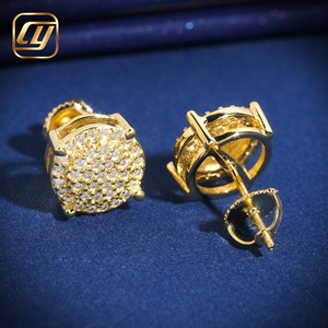 Boucles d'oreilles clous en moissanite, taille brillant rond, sertissage pavé, argent 925 plaqué or 18 carats, bijoux de luxe unisexe - Product Image 6