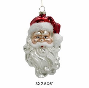Ornamento Natalizio in Vetro Artigianale di Lusso a Forma di Volto di Babbo Natale, Tradizionale e Carino, Miniatura Rossa con Perline e Pelliccia Sintetica - Product Image 4