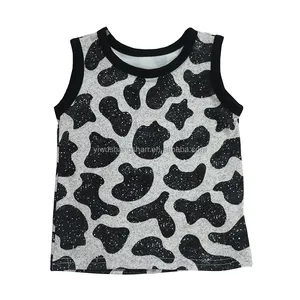 Yeni gelenler 2023 yaz sıcak satış çocuklar kızlar yelek Tops parlak inek baskı bebek erkek Unisex süt ipek tankı gömlek