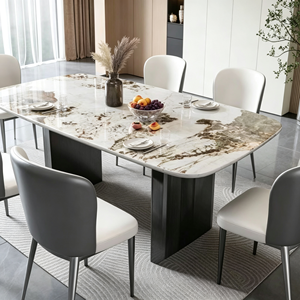 Ensemble de table à manger rectangulaire moderne en marbre avec 6 chaises en cuir PU, design minimaliste, meubles pour la maison - Product Image 6