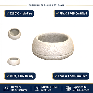 Mangkuk Keramik Modern Ramah Lingkungan Anti Selip Bertekstur Food-Grade untuk Makanan & Air Anjing dan Kucing Hewan Peliharaan Kecil/Sedang - Product Image 1