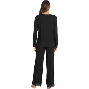 Conjunto de Pijama de Mujer de Viscosa de Bambú Personalizado, Manga Larga, con Ribete de Encaje, Suave, 2 Piezas - Product Image 1