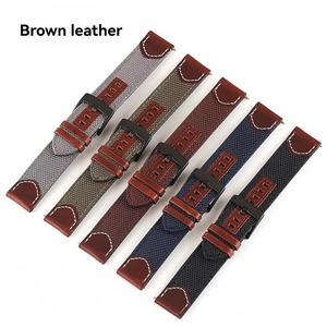 Bracelet de montre en nylon et cuir véritable de luxe, accessoires faits à la main pour montres pour hommes de 20 mm, 22 mm, 24 mm avec boucle à ardillon - Product Image 2