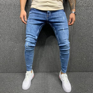 All'ingrosso da uomo Denim di grandi dimensioni tinta unita da esterno Jeans strappati pantaloni a matita lunghi pantaloni da uomo con tasche Casual Jeans attillati - Product Image 3