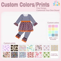 Ensemble 2 pièces personnalisé en tricot extensible doux pour filles : Robe à volants à rayures et motifs floraux avec leggings assortis à rayures – Tenue pour enfants