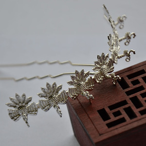 Épingle à cheveux style antique Couronne de Phénix, plaqué cuivre or et argent, coiffe de mariée chinoise, accessoire de mariage - Product Image 3
