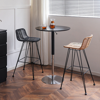 Table de bar réglable en hauteur, plateau en MDF et bois de noyer naturel, base en acier inoxydable, style nordique, pour café et maison, résistante à l'eau