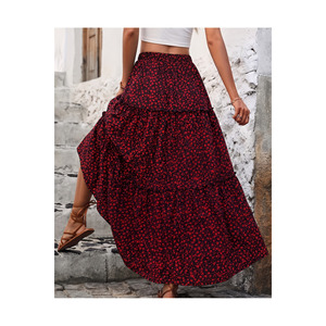 Jupe longue en viscose à volants pour femmes, taille plus, longueur 100 cm, jupe longue fluide à plusieurs niveaux, imprimé floral, pour l'été, tenue décontractée - Product Image 4