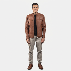 2026 New Wholesale 100% Genuine Sheep Skin Leather Ionic Brown <b>Biker</b> <b>Jacket</b> <b>Men</b> Light Design Winter Fur <b>jacket</b> for <b>men</b> - Product Image 1