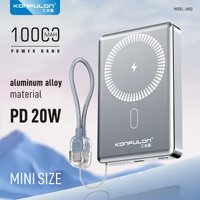 KONFULON 2026 10000mAh Batterie Externe Sans Fil 20W PD Charge Rapide Magnétique Écran LED Alliage d'Aluminium Chargeur Portable