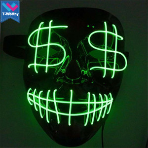 Navidad Fiesta de Halloween Máscaras EE. UU. Dólar EL Máscara LED Brillante Intermitente PVC Plástico 10 Colores Mueca ligera Diseño sangriento - Product Image 4