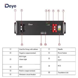 Batterie LiFePO4 Deye SE-G10.2, pack de batteries 10 kWh, 30 kWh, 50 kWh, batterie au lithium 51,2 V 200 Ah, montage en rack, batterie LifePO4 basse tension - Product Image 2