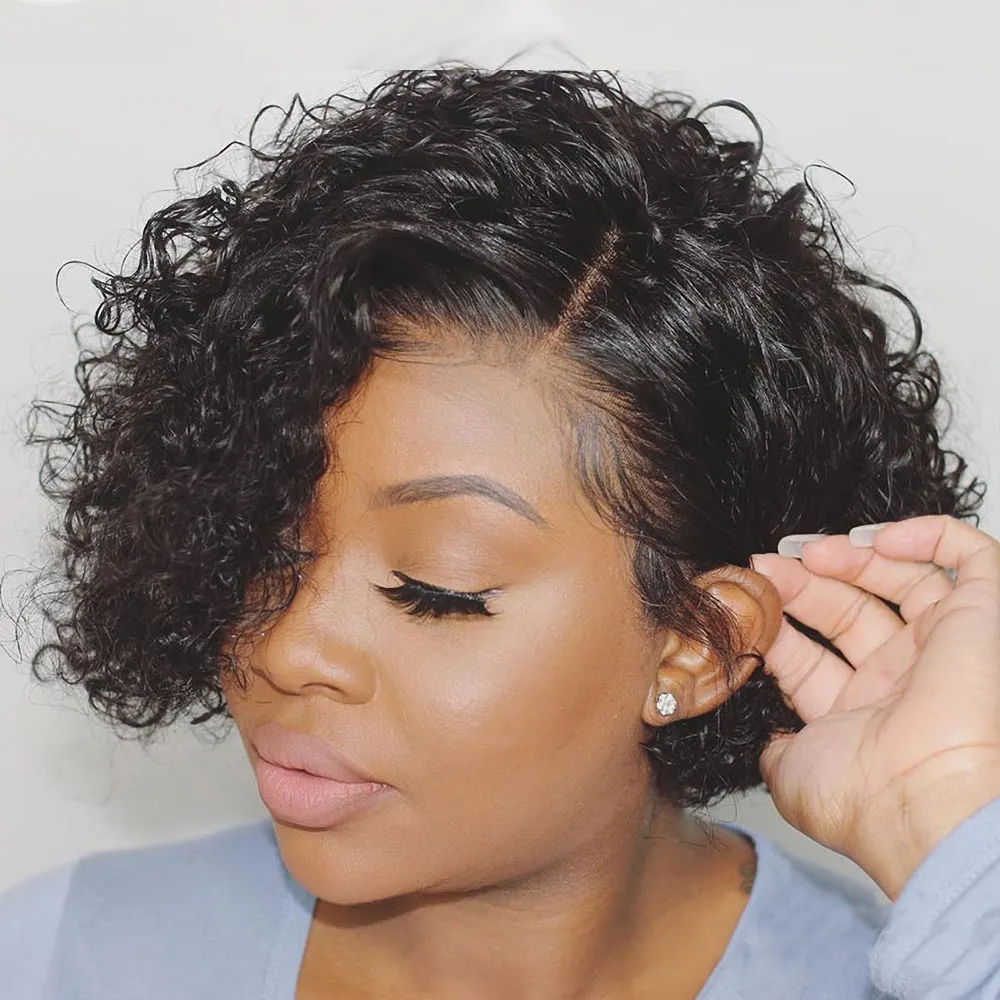 Pixie Cut 100% Peruvian Human Hair Short Lace Front Bob Wigs in Zurich for Black Women