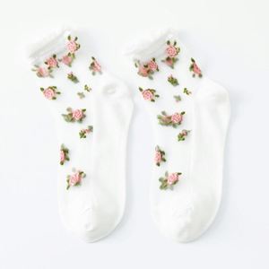 Wholesale Best Seller Colorful Summer Spring Transparent Breathable Thin <b>Lace</b> <b>Elastic</b> Flower Short Transparent Socks for Women - Product Image 5