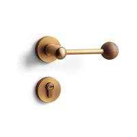 Serrure de porte magnétique silencieuse de style japonais vintage, poignée en bronze jaune et noyer pour villa et chambre