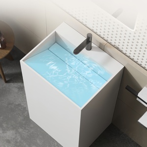 Modern Rectangular Floor Standing Bathroom Vanity with Stainless Steel Basin Polished Finish Compact Design for Small Spaces - Product Image 6
