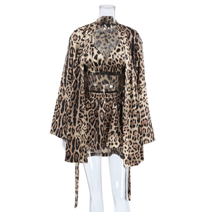 QINSI <span class=keywords><strong>Set</strong></span> da Notte da <span class=keywords><strong>Donna</strong></span> 3 Pezzi con Vestaglia Stampata, Abbigliamento da Casa Primaverile, Pigiama Leopardato con Biancheria Intima - Product Image 5