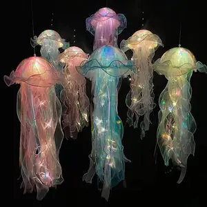 CY DIY Colorful Jellyfish Lamp Portable Flower Lamp Mermaid Sea Party Decor Lantern Girls Room Atmosphere Decoration Night Lamp