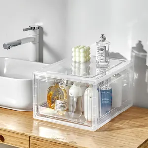 透明な装飾的な積み重ね可能な4ピースパッキングホームストレージ & オーガニゼーションコンテナスニーカー家庭用プラスチッククリアシューズボックス