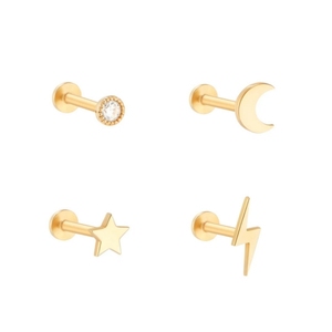 Venta al por mayor 14K oro sólido piercing joyería Sun Moon Star Lightning internamente roscado Labret Stud cartílago 14K oro sólido muelle - Product Image 6