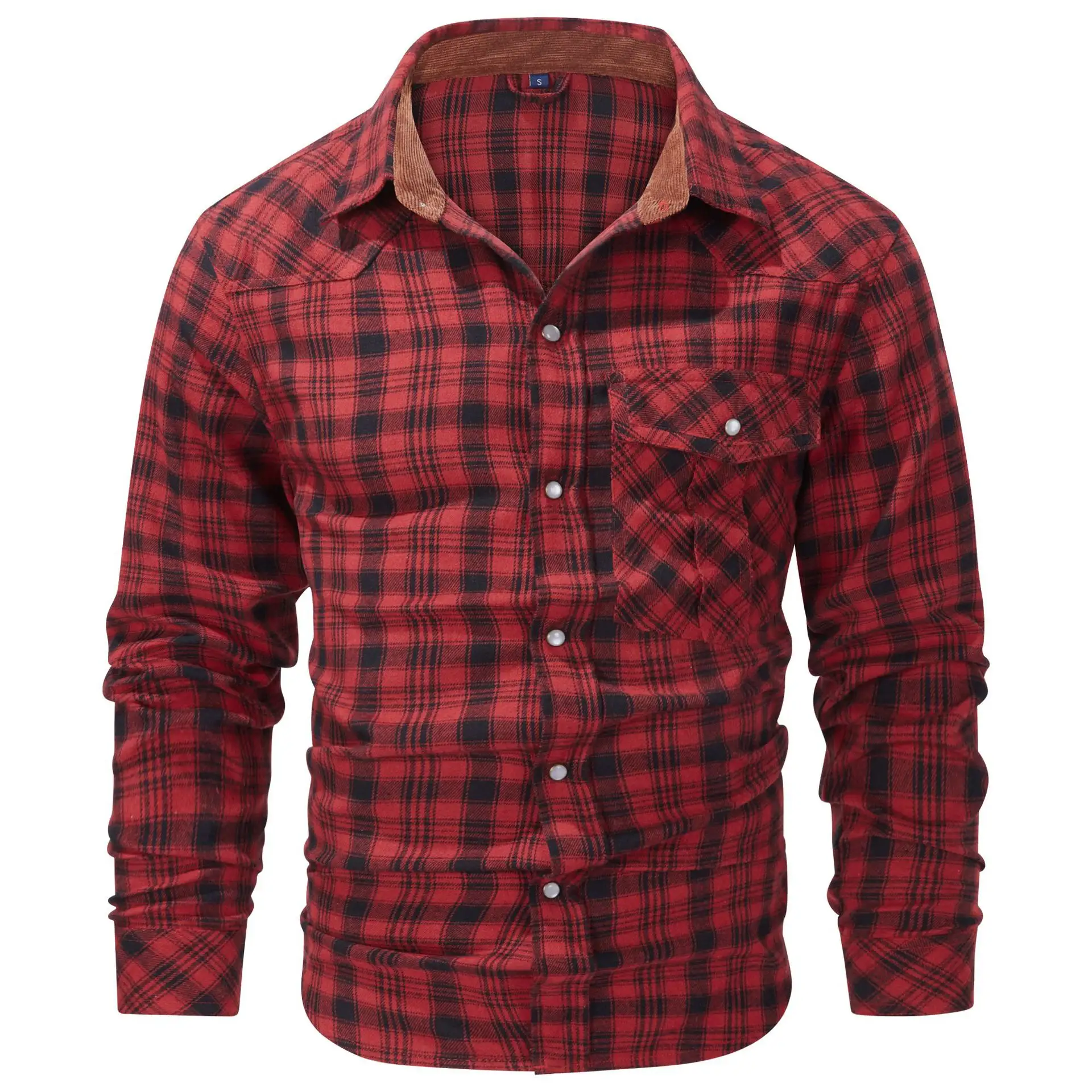 남성용 빈티지 브러시 격자 무늬 셔츠 남성 셔츠 캐주얼 맞춤형 코트 셔츠