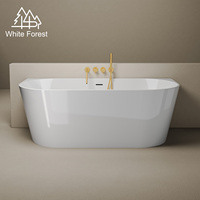 Baignoire balnéo autoportante WhiteForest à quatre côtés avec jupe murale, deux coins arrondis, en acrylique de haute qualité