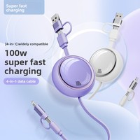Câble de charge rapide rétractable 4-en-1 100W – Conception quatre-en-un USB-A / Lightning / Type C pour mobiles, ordinateurs portables et voyages