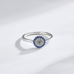 Bague Dylam élégante en argent sterling 925 avec œil rond saphir bleu et diamant, ornée de zircone cubique 5A et d'émail - Product Image 6