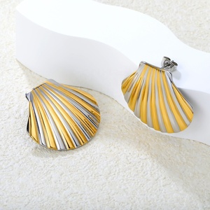 Pendientes de Acero Inoxidable con Baño de Oro PVD de 18K, Resistentes al Agua, Antideslustre, Diseño de Concha Bicolor, Joyería para Mujer - Product Image 3