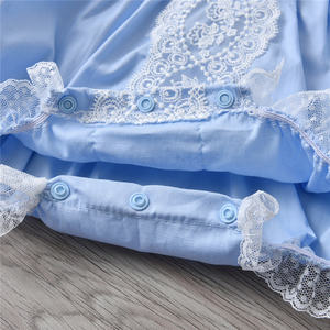 Kustom piyama rajutan katun butik setelan tidur biru muda lengan panjang Spanyol dengan topi untuk bayi perempuan - Product Image 6