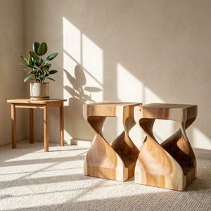 Minimalist Style Wooden <b>Stool</b> Made Suar Wood Various Shapes Natural Color Lacquer Finish Antique Home Furniture Living Room - Product Image 1