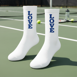 Chaussettes de tennis imprimées Blue Love 100% coton, logo personnalisé, antibactériennes, caractéristiques sportives pour diabétiques, impression par sublimation personnalisée, pour athlètes - Product Image 3