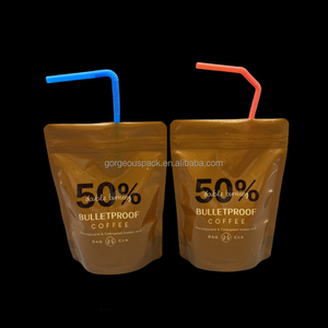 250ml 350ml 500ml Custom Printed Matte Surface Portable Lanyard Stand up Juice Drink Pouch <b>Bag</b> With Straw Hole - Product Image 1