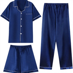 Ensemble de pyjama en soie pour femmes Oeko Luxury Solid Summer, 3 pièces, avec logo sur le devant, manches courtes, vêtements de nuit, vêtements de détente - Product Image 3