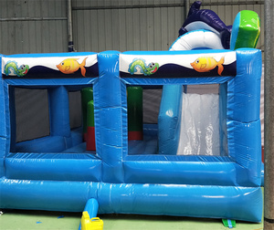 Château gonflable pour enfants personnalisable et écologique en PVC, thème <span class=keywords><strong>monde</strong></span> sous-marin avec toboggan coloré pour aire de jeux - Product Image 5