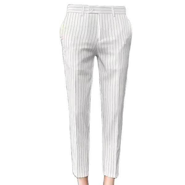 Men's Summer Thin Striped Cropped Pants With Slim Fit And Small Feet,Korean Version Of Cropped Trousers